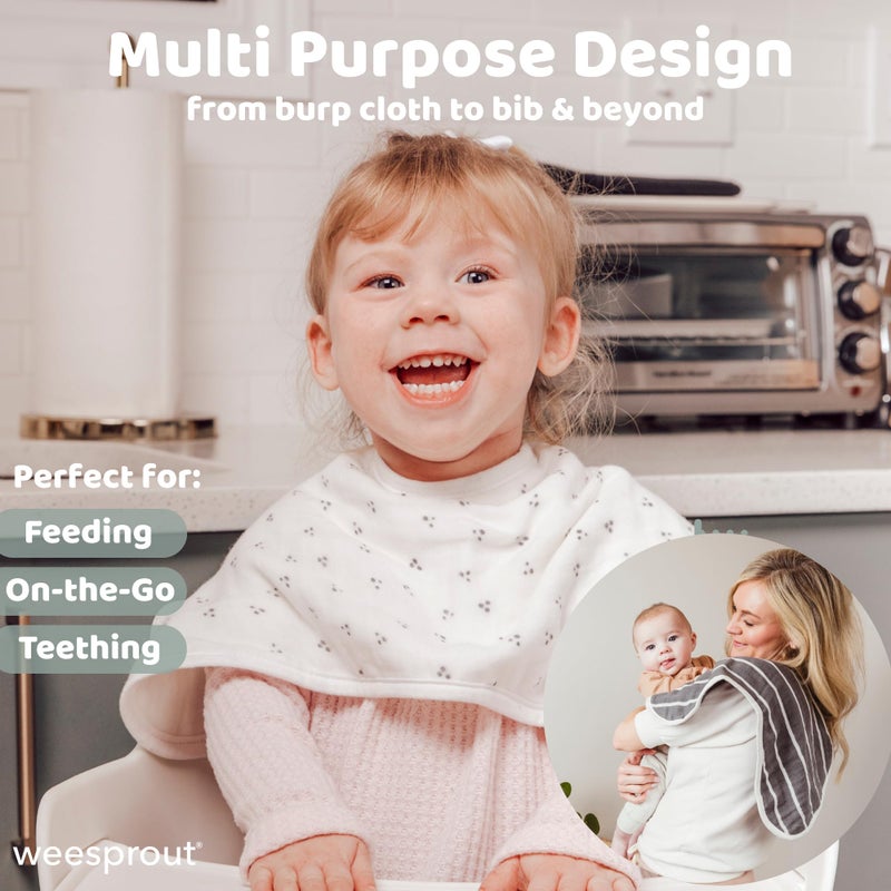 WeeSprout Unisex Organic Towel Cotton Burp Cloths, Set of 4, Four Ultra-Absorbent Layers Keep Clothes Dry, Button Transforms into Baby Bib, Machine Washable & Dryer Safe (White Set, Full) - Image 4